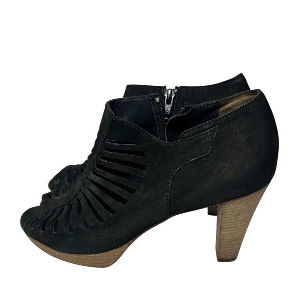 Paul Green Tasha Black Nubuck Leather Gladiator Peep Toe Ankle Booties Heels